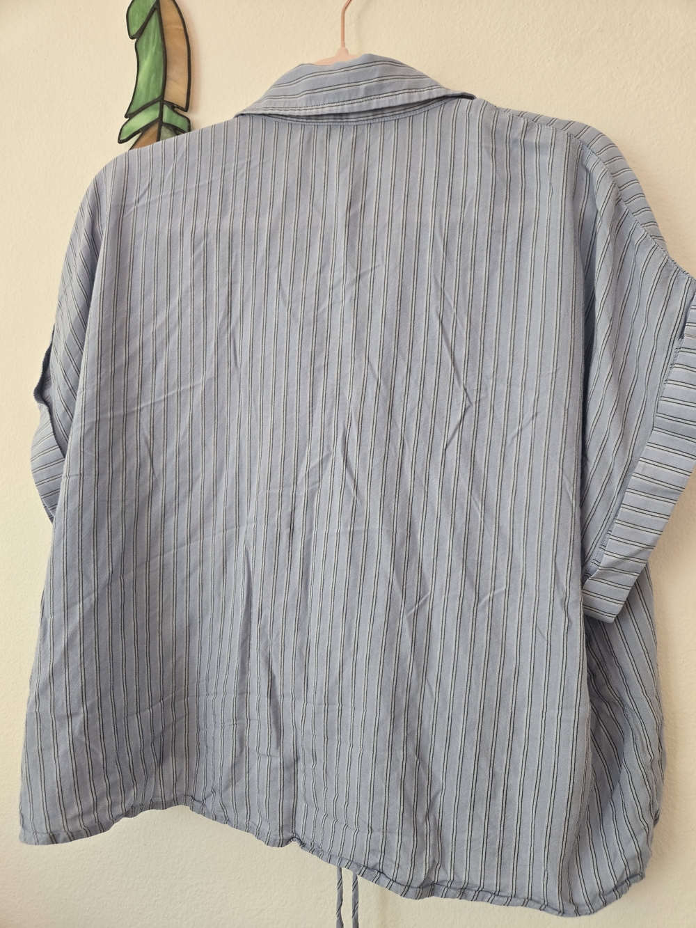 Express Blue Striped Ruched Drawstring Button Front Blouse - Picture 3 of 5